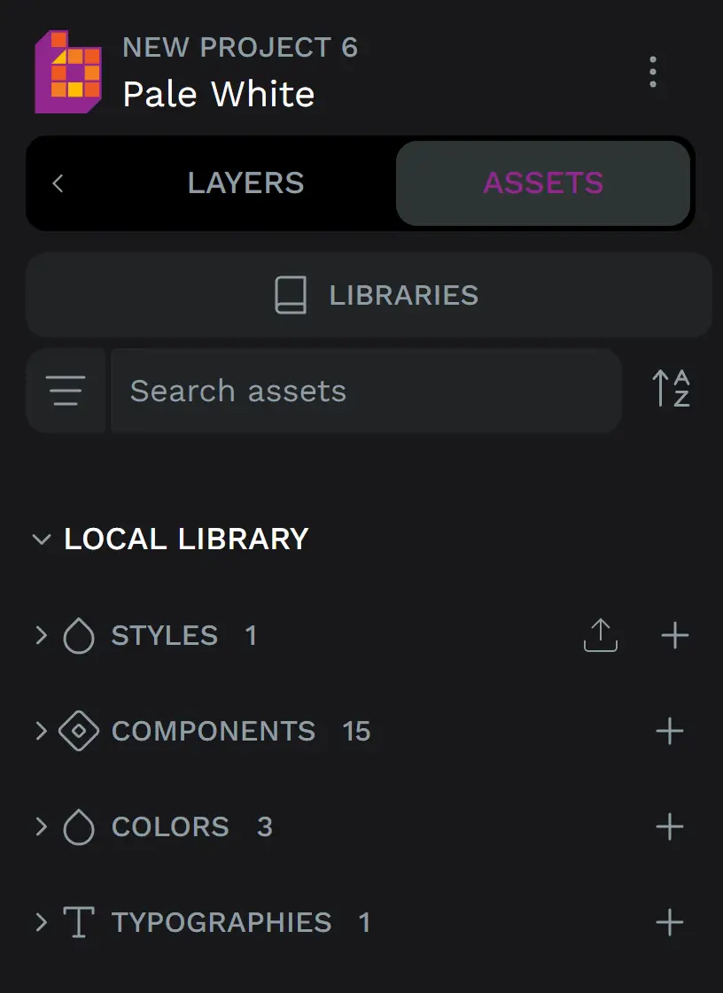 Library assets tab